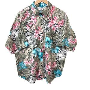 VINTAGE Hawaiian Shirt Size 22W Floral Animal Print Tropical Vacation Beach